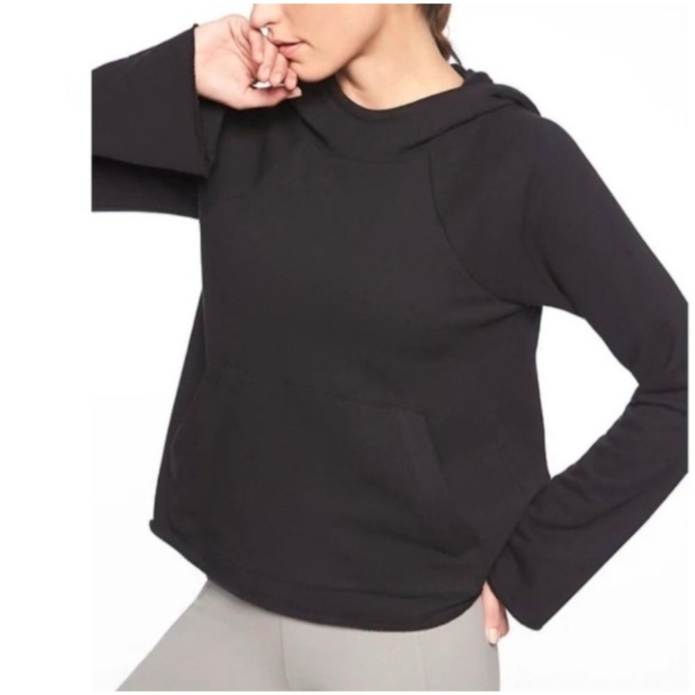 Athleta Black French Terry Pique Hoodie XL Hooded Sweatshirt 211387
